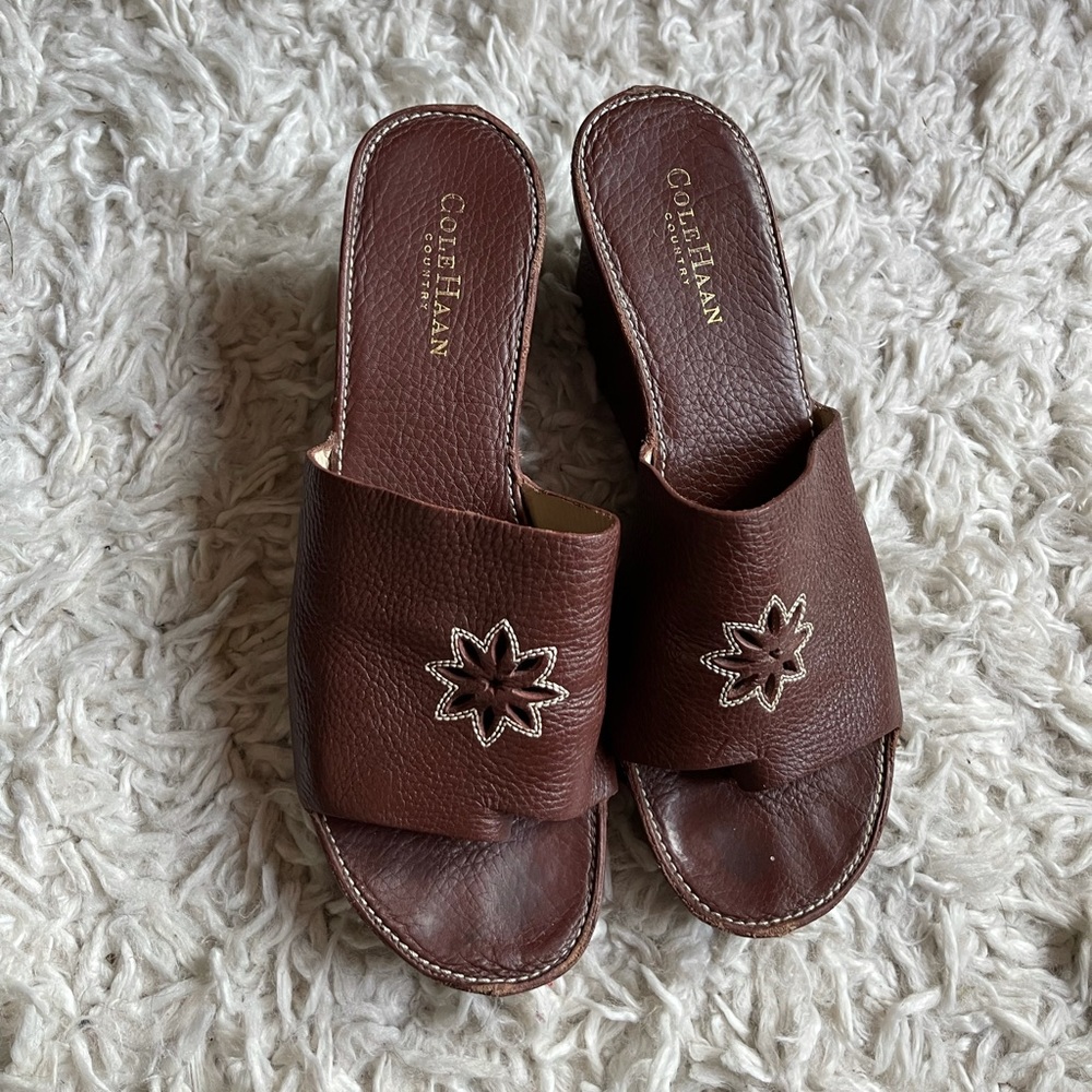 Cole‎ Haan country brown leather wedge sandals - Picture 4 of 8